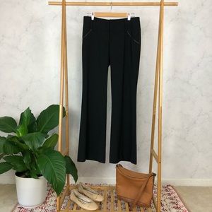 Alice + Olivia Black Leather Trim Mid Rise Trouser